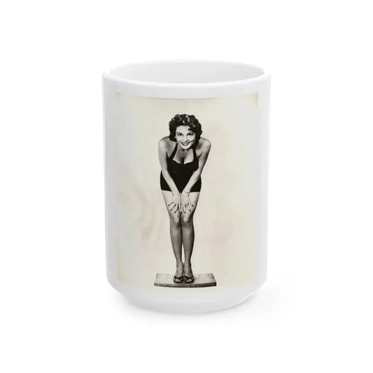Allison Hayes #123 - Vintage 8x10 B&W Full Body Swimsuit Cheesecake Photo_2 (Vintage Female Icon) White Coffee Mug 15oz - Go Mug Yourself