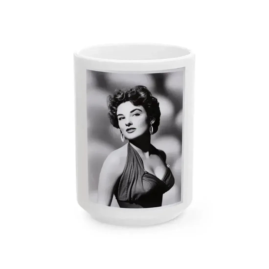 Allison Hayes #13 - 8x10 B&W  Waist to Head Glamour Shot from Original Photo or Negative (Vintage Female Icon) White Coffee Mug 15oz - Go Mug Yourself