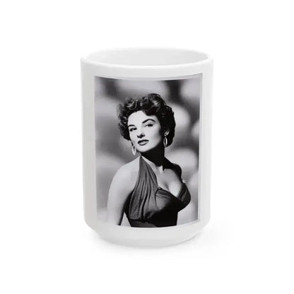 Allison Hayes #13 - 8x10 B&W  Waist to Head Glamour Shot from Original Photo or Negative (Vintage Female Icon) White Coffee Mug 15oz - Go Mug Yourself