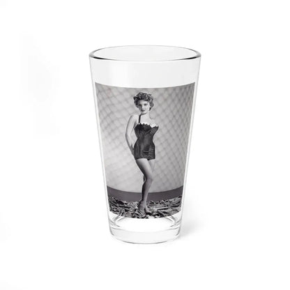 Allison Hayes #18 - B&W Full Body One Piece Swimsuit Cheesecake Pin-Up Photo (Vintage Female Icon) Pint Glass 16oz 16oz - Go Mug Yourself