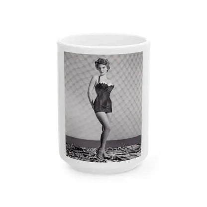 Allison Hayes #18 - B&W Full Body One Piece Swimsuit Cheesecake Pin-Up Photo (Vintage Female Icon) White Coffee Mug 15oz - Go Mug Yourself