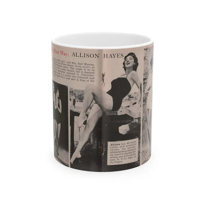 Allison Hayes #185 - Pages 1 & 2 of 2 with, 3 B&W Photos, Short Article & Caption from Tempo Pocket Mag. 10-25-54 (Vintage Female Icon) White Coffee Mug 11oz - Go Mug Yourself