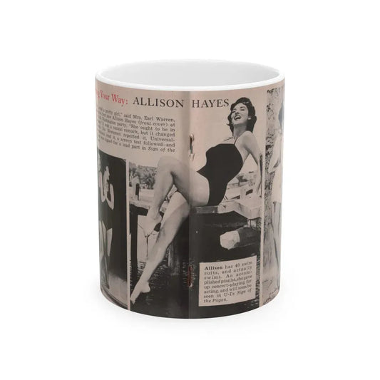 Allison Hayes #185 - Pages 1 & 2 of 2 with, 3 B&W Photos, Short Article & Caption from Tempo Pocket Mag. 10-25-54 (Vintage Female Icon) White Coffee Mug 11oz - Go Mug Yourself