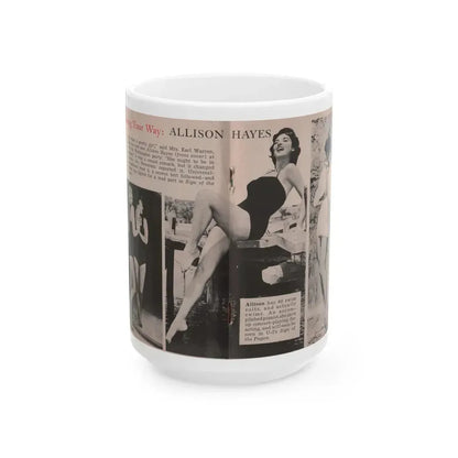 Allison Hayes #185 - Pages 1 & 2 of 2 with, 3 B&W Photos, Short Article & Caption from Tempo Pocket Mag. 10-25-54 (Vintage Female Icon) White Coffee Mug 15oz - Go Mug Yourself