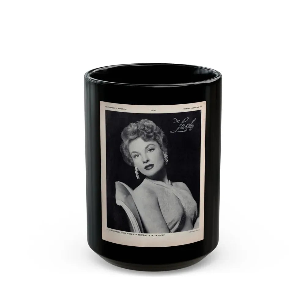 Allison Hayes #220 - 1 Full Large B&W Glamour Portrait on Page from DE LACH Dutch Film Star Mag. 2-17-56 (Vintage Female Icon) Black Coffee Mug 15oz - Go Mug Yourself