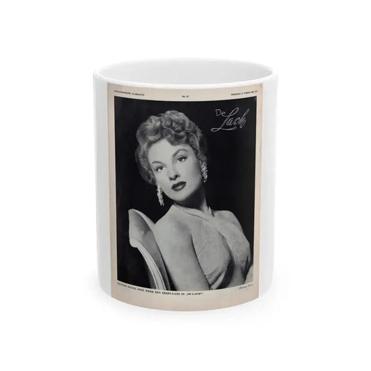 Allison Hayes #220 - 1 Full Large B&W Glamour Portrait on Page from DE LACH Dutch Film Star Mag. 2-17-56 (Vintage Female Icon) White Coffee Mug 11oz - Go Mug Yourself