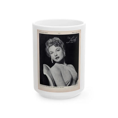 Allison Hayes #220 - 1 Full Large B&W Glamour Portrait on Page from DE LACH Dutch Film Star Mag. 2-17-56 (Vintage Female Icon) White Coffee Mug 15oz - Go Mug Yourself