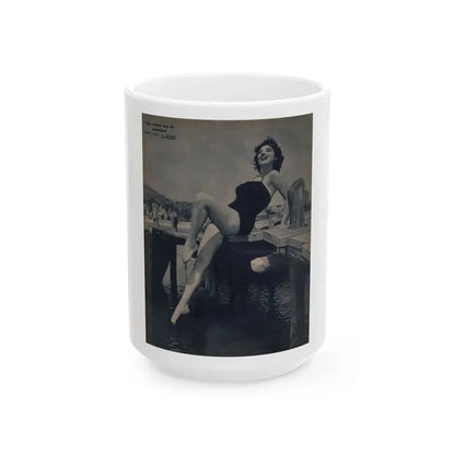 Allison Hayes #221 - 1 Full Page B&W Cheesecake Pin-Up Photo from Piccolo Dutch Movie Star Mag. 12-19-54 (Vintage Female Icon) White Coffee Mug 15oz - Go Mug Yourself