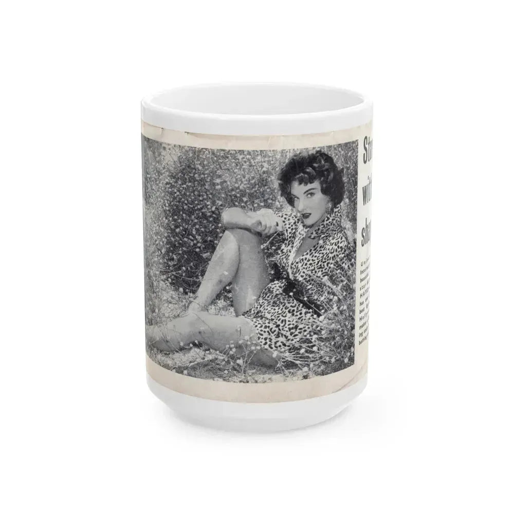 Allison Hayes #225 - [Pages  & ] Pages 1 & 2 of 2 with, Allison 1 Full Body B&W Glamour Photo from SPOT ON April '54 Pocket Magazine (Vintage Female Icon) White Coffee Mug 15oz - Go Mug Yourself