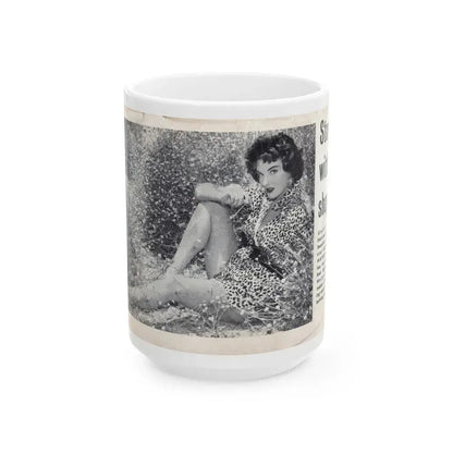 Allison Hayes #225 - [Pages  & ] Pages 1 & 2 of 2 with, Allison 1 Full Body B&W Glamour Photo from SPOT ON April '54 Pocket Magazine (Vintage Female Icon) White Coffee Mug 15oz - Go Mug Yourself
