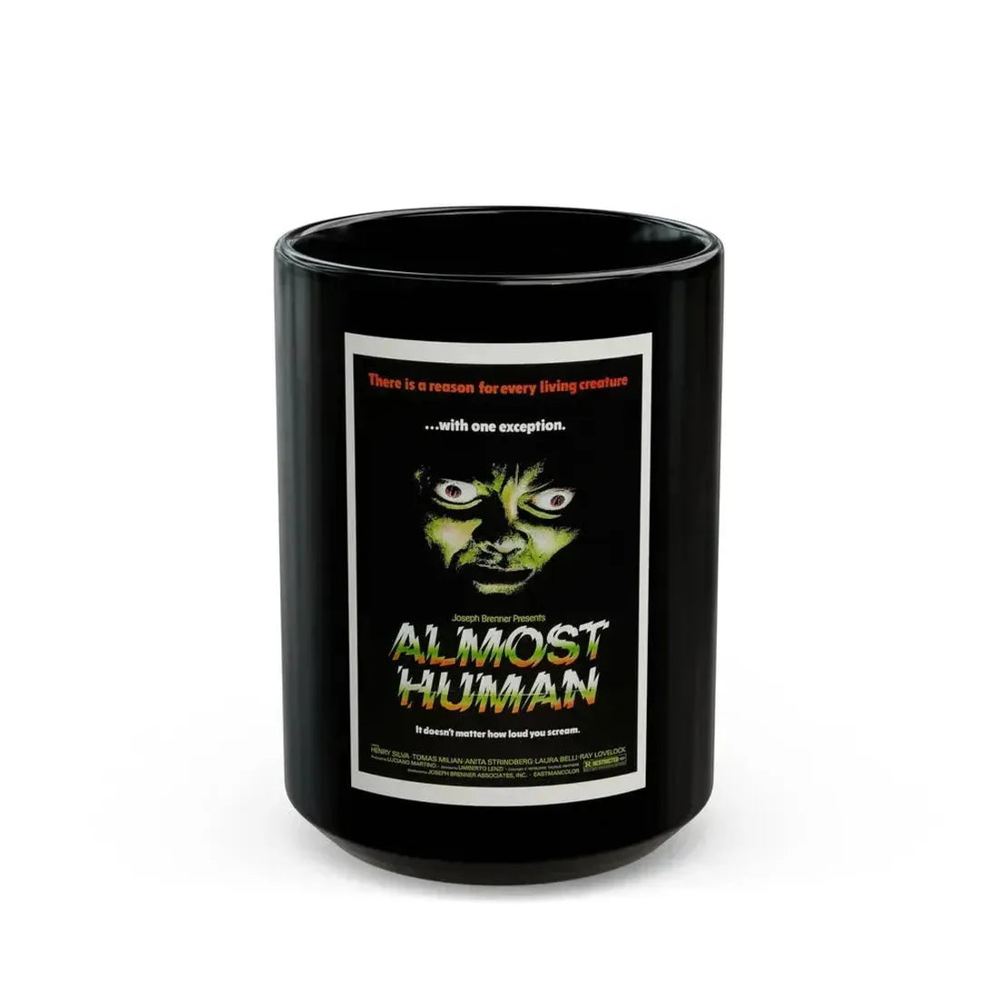 ALMOST HUMAN 1974 Movie Poster - Black Coffee Mug 15oz - Go Mug Yourself