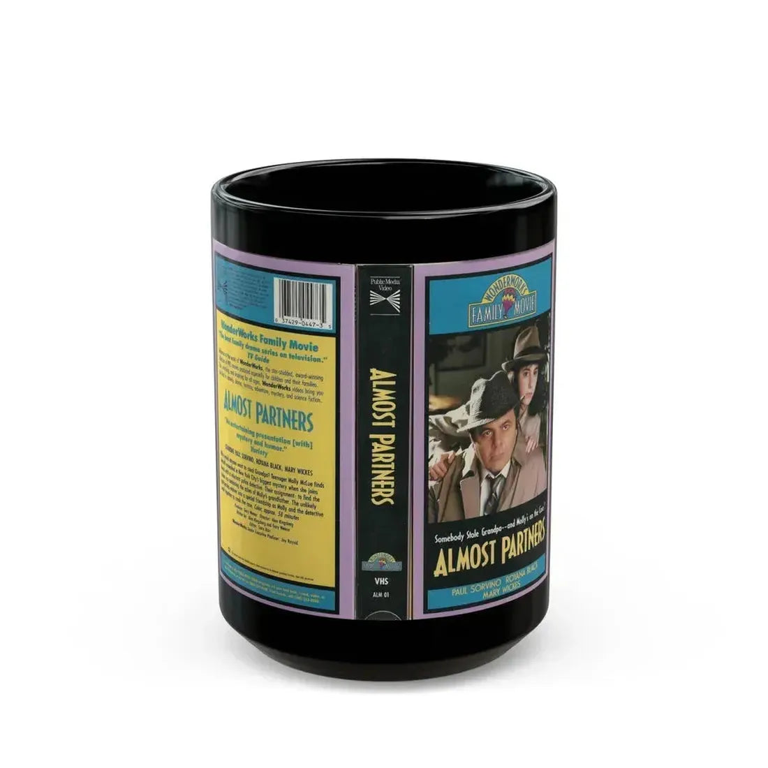 ALMOST PARTNERS WONDERWORKS FAMILY MOVIE (VHS COVER) - Black Coffee Mug 15oz - Go Mug Yourself