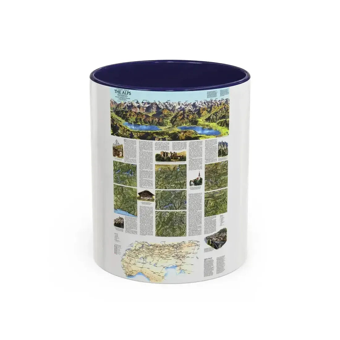 Alps, The - A Traveller's Map (1985) (Map) Accent Coffee Mug 11oz Navy - Go Mug Yourself