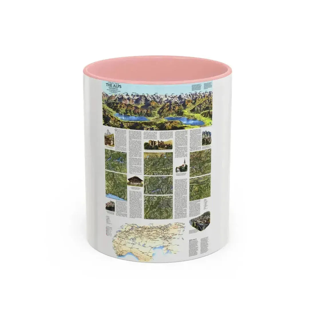 Alps, The - A Traveller's Map (1985) (Map) Accent Coffee Mug 11oz Pink - Go Mug Yourself