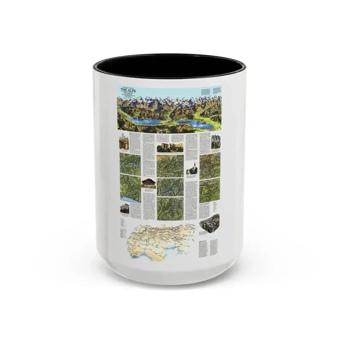 Alps, The - A Traveller's Map (1985) (Map) Accent Coffee Mug 15oz Black - Go Mug Yourself