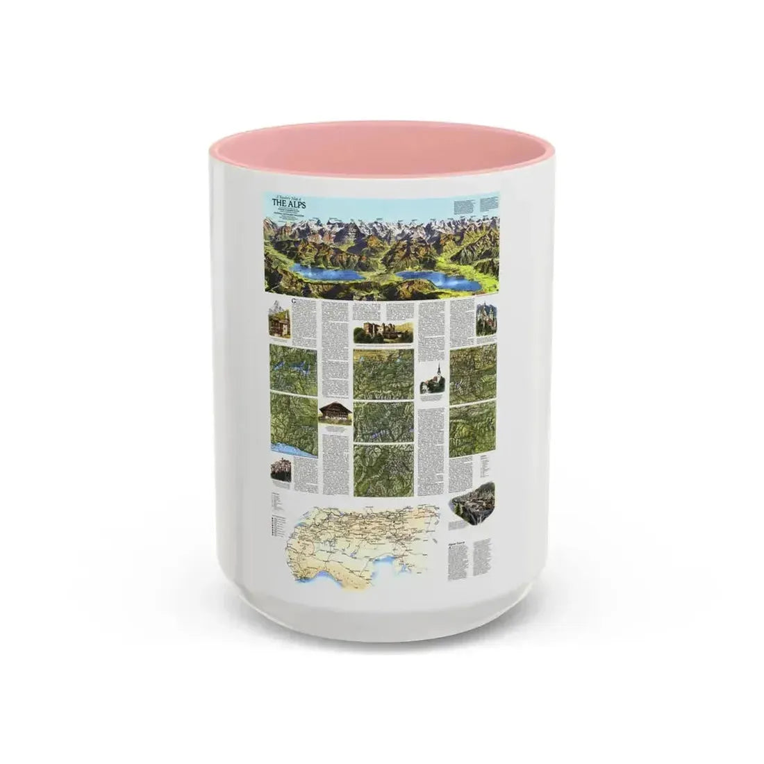 Alps, The - A Traveller's Map (1985) (Map) Accent Coffee Mug 15oz Pink - Go Mug Yourself
