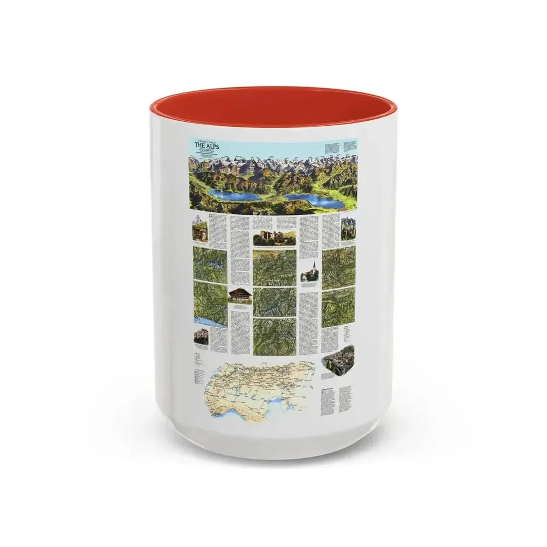 Alps, The - A Traveller's Map (1985) (Map) Accent Coffee Mug 15oz Red - Go Mug Yourself