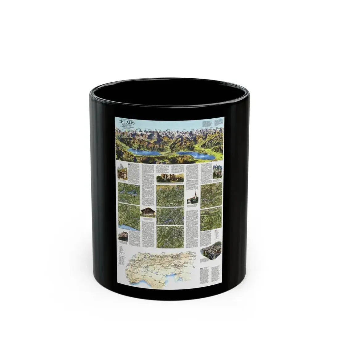 Alps, The - A Traveller's Map (1985) (Map) Black Coffee Mug 11oz - Go Mug Yourself