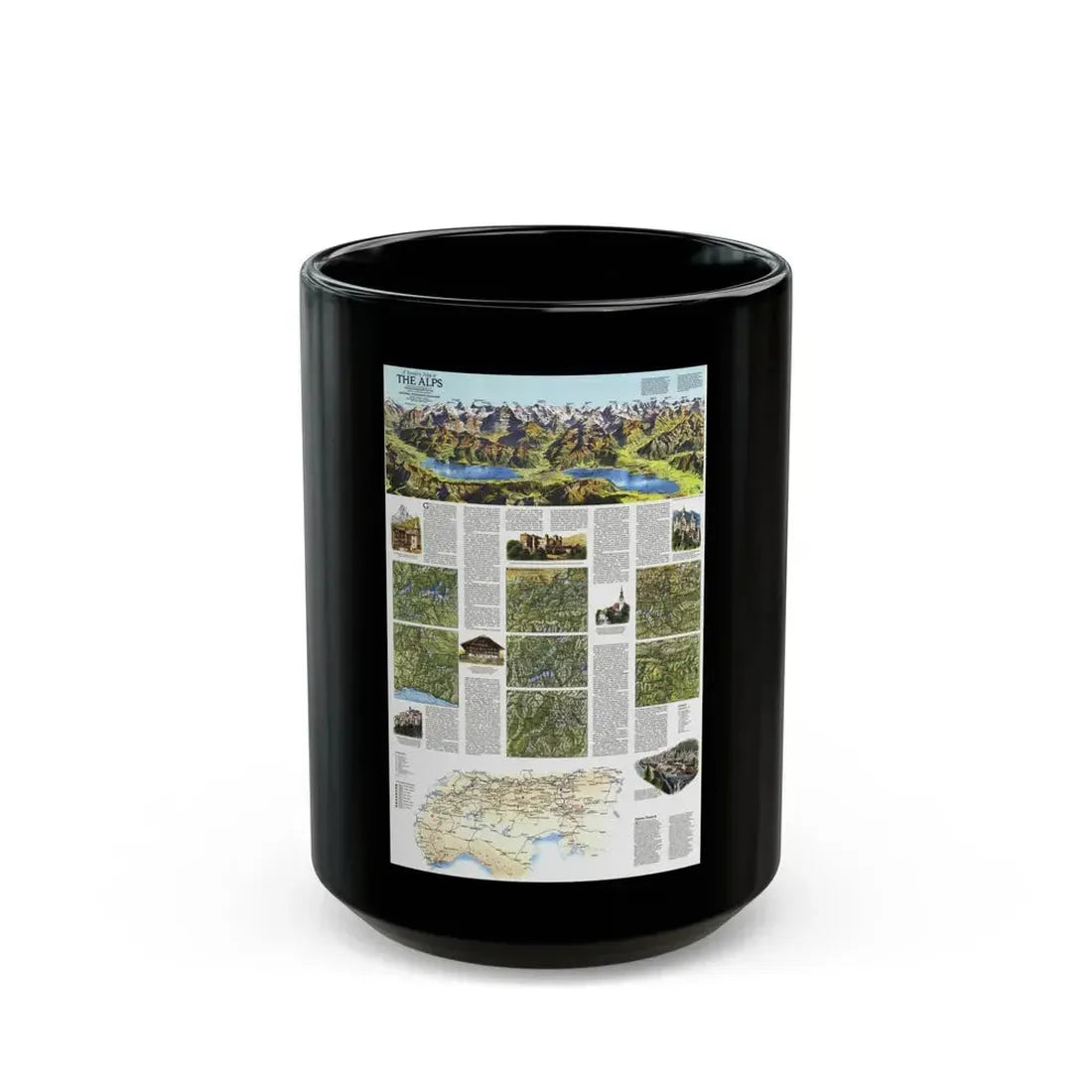 Alps, The - A Traveller's Map (1985) (Map) Black Coffee Mug 15oz - Go Mug Yourself