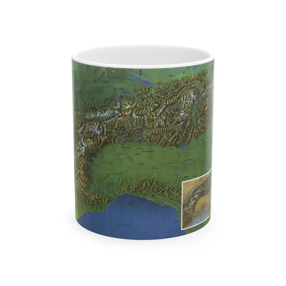 Alps, The - Europe's Backbone (1965) (Map) White Coffee Mug-11oz-Go Mug Yourself