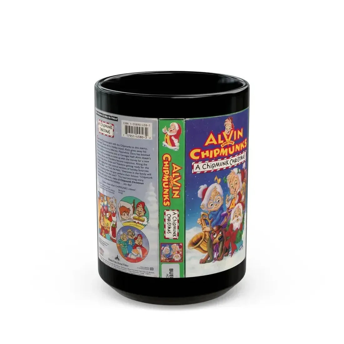 ALVIN AND THE CHIPMUNKS A CHIPMUNK CHRISTMAS (VHS COVER) - Black Coffee Mug 15oz - Go Mug Yourself
