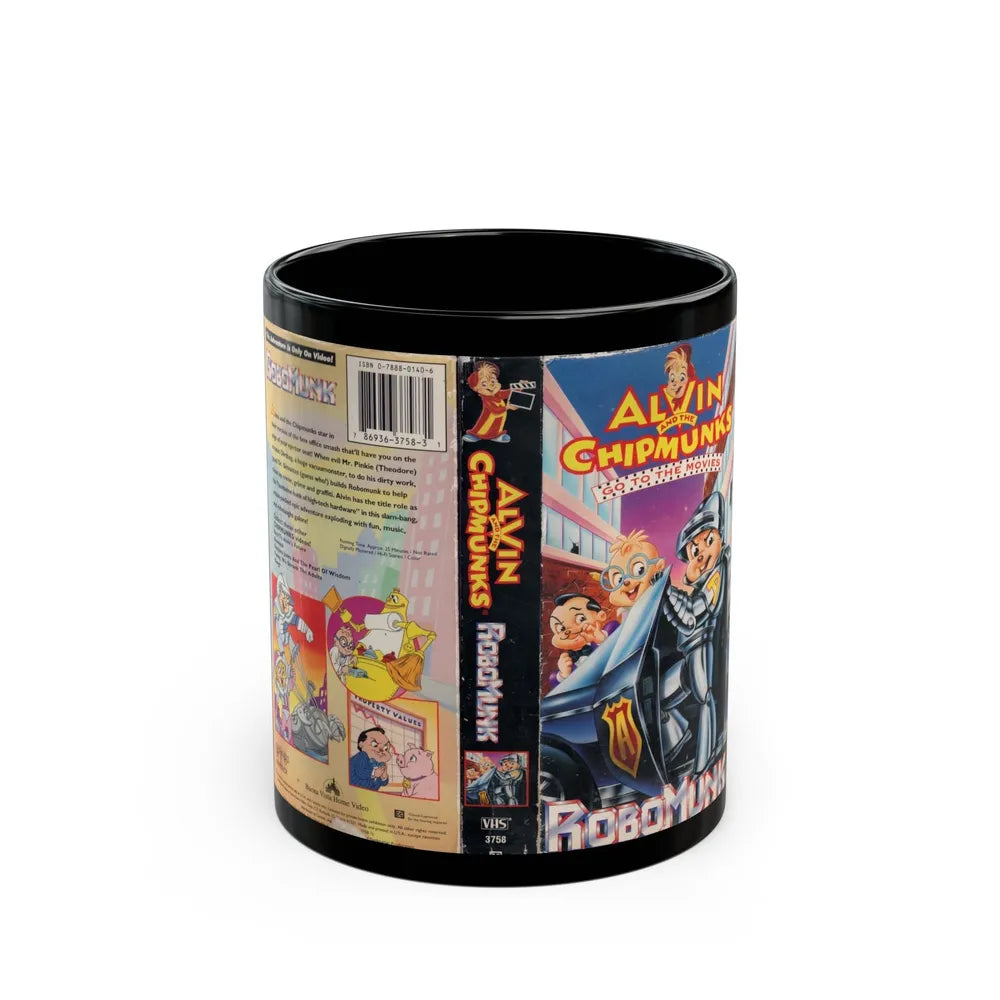 ALVIN AND THE CHIPMUNKS A CHIPMUNKS GO TO THE MOVIES ROBOMUNK (VHS COVER) - Black Coffee Mug-11oz-Go Mug Yourself