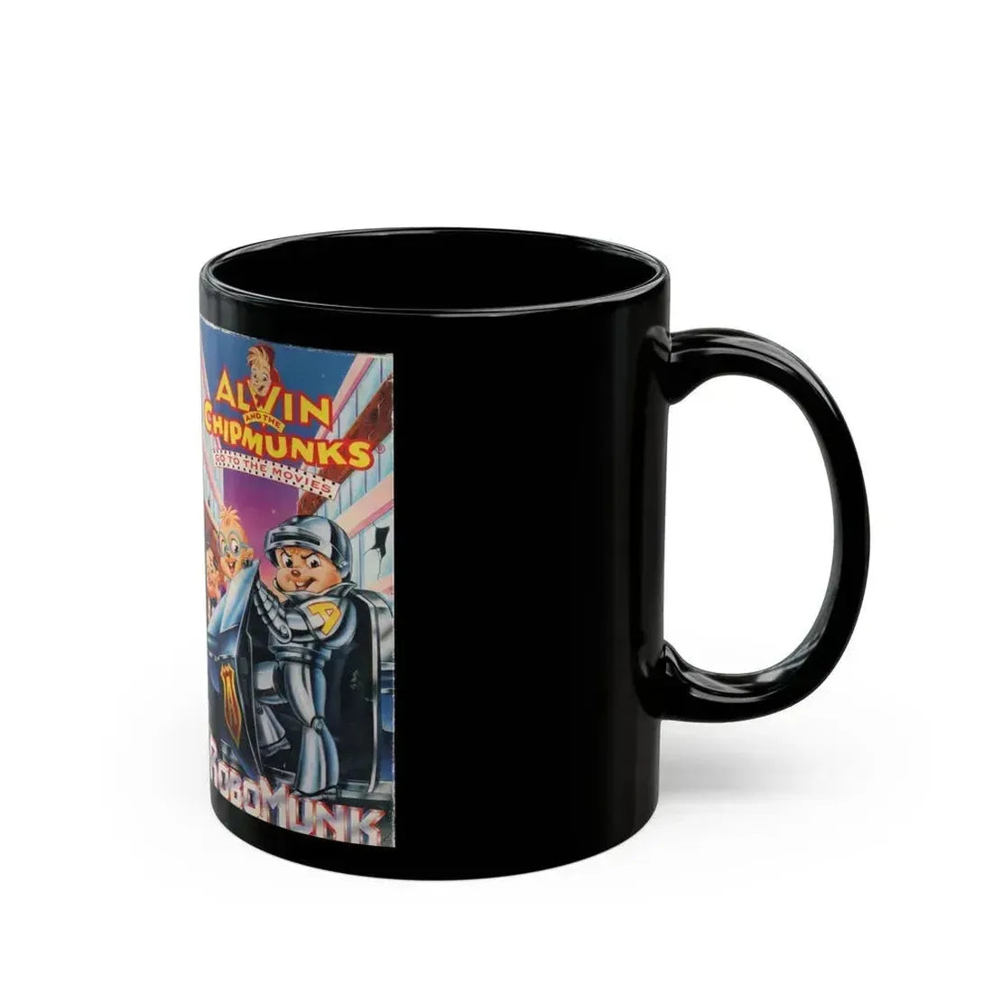 ALVIN AND THE CHIPMUNKS A CHIPMUNKS GO TO THE MOVIES ROBOMUNK (VHS COVER) - Black Coffee Mug - Go Mug Yourself