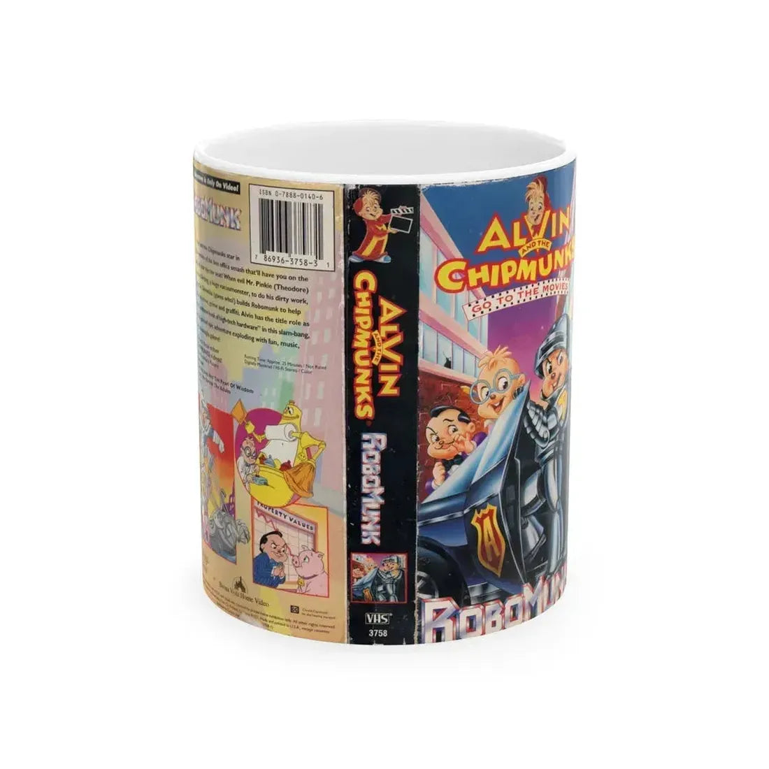 ALVIN AND THE CHIPMUNKS A CHIPMUNKS GO TO THE MOVIES ROBOMUNK (VHS COVER) - White Coffee Mug 11oz - Go Mug Yourself