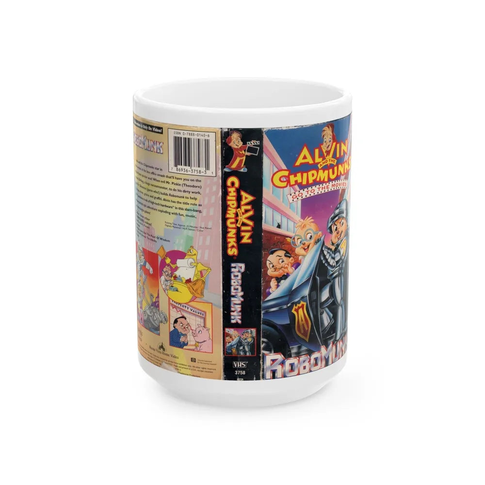 ALVIN AND THE CHIPMUNKS A CHIPMUNKS GO TO THE MOVIES ROBOMUNK (VHS COVER) - White Coffee Mug-15oz-Go Mug Yourself