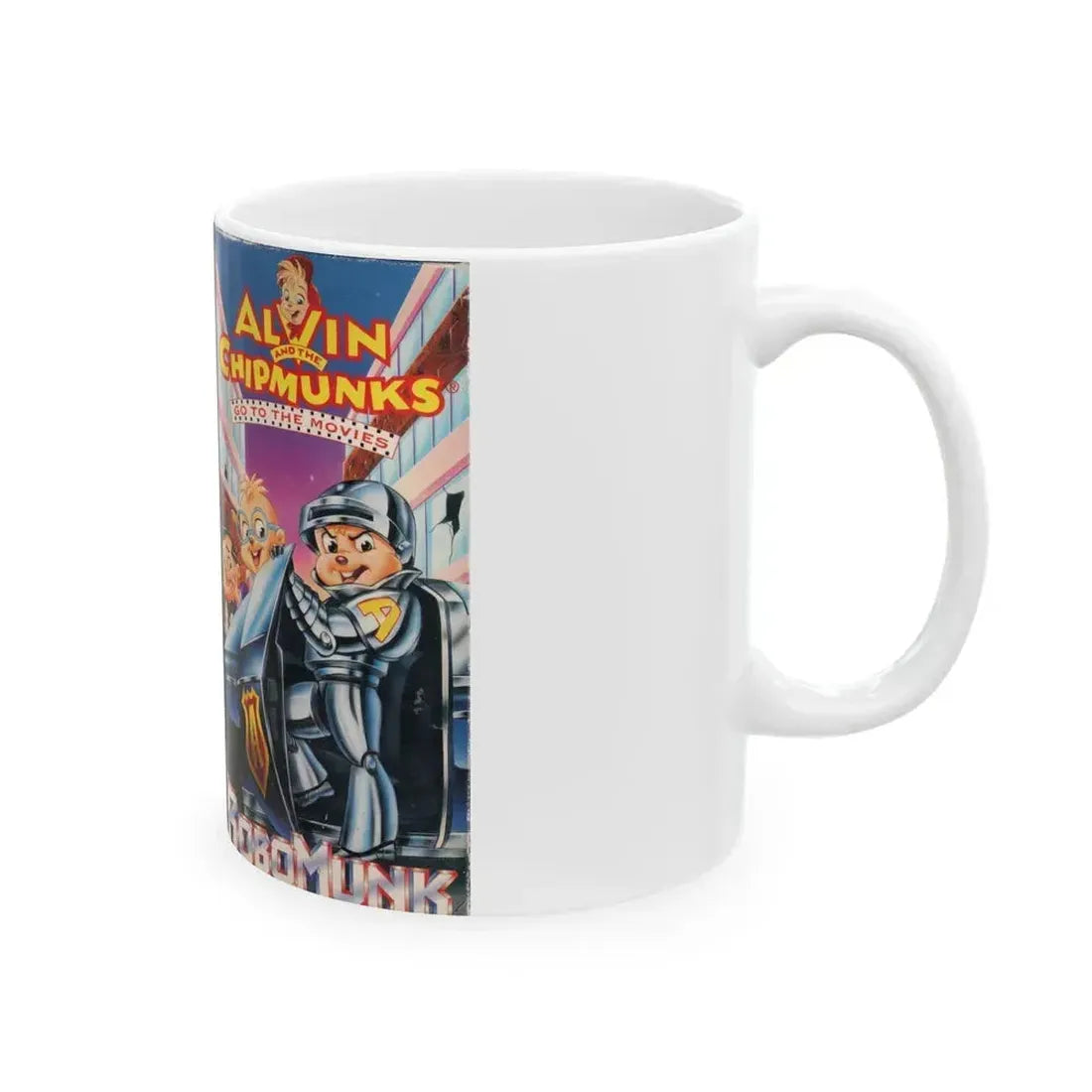 ALVIN AND THE CHIPMUNKS A CHIPMUNKS GO TO THE MOVIES ROBOMUNK (VHS COVER) - White Coffee Mug - Go Mug Yourself