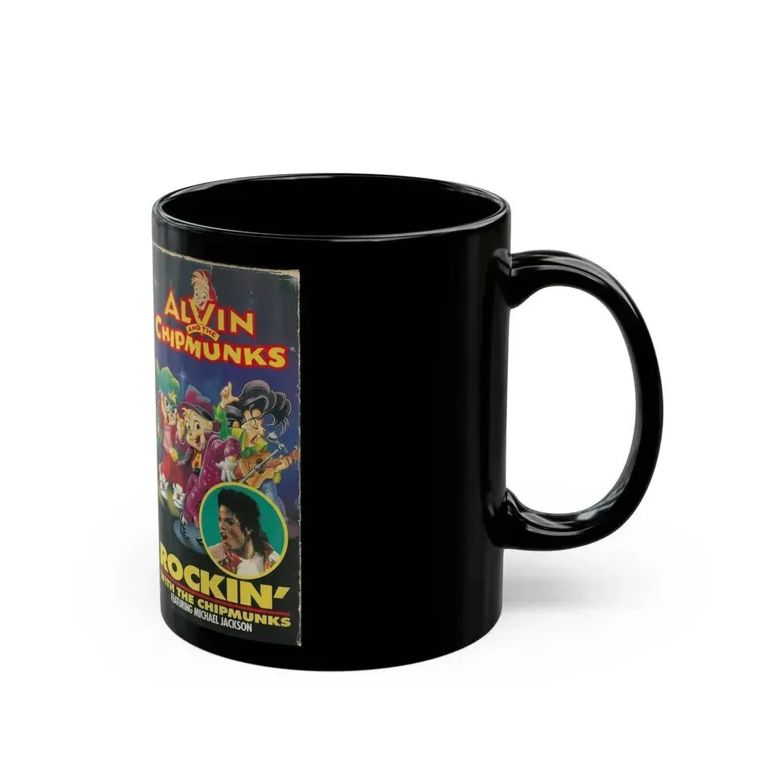 ALVIN AND THE CHIPMUNKS ROCKIN WITH THE CHIPMUNKS FEATURING MICHAEL JACKSON (VHS COVER) - Black Coffee Mug - Go Mug Yourself