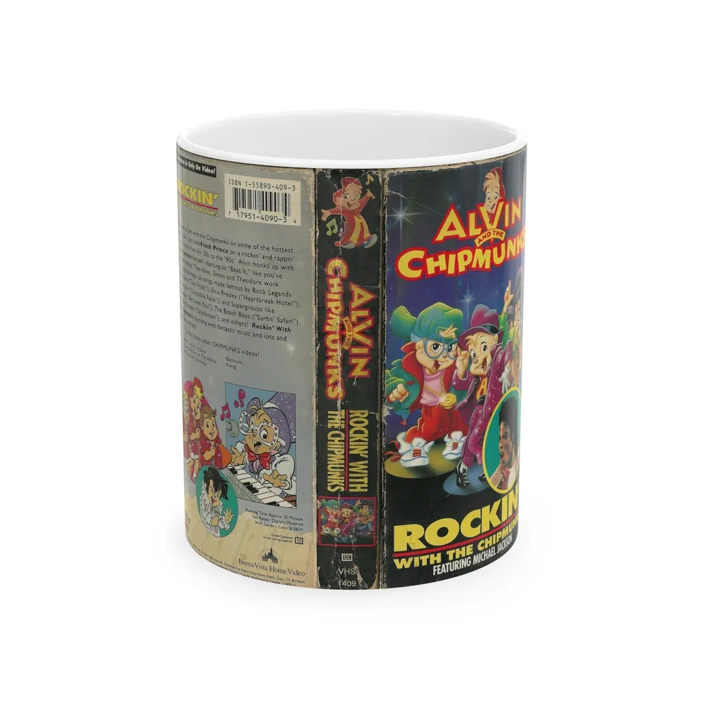 ALVIN AND THE CHIPMUNKS ROCKIN WITH THE CHIPMUNKS FEATURING MICHAEL JACKSON (VHS COVER) - White Coffee Mug-11oz-Go Mug Yourself