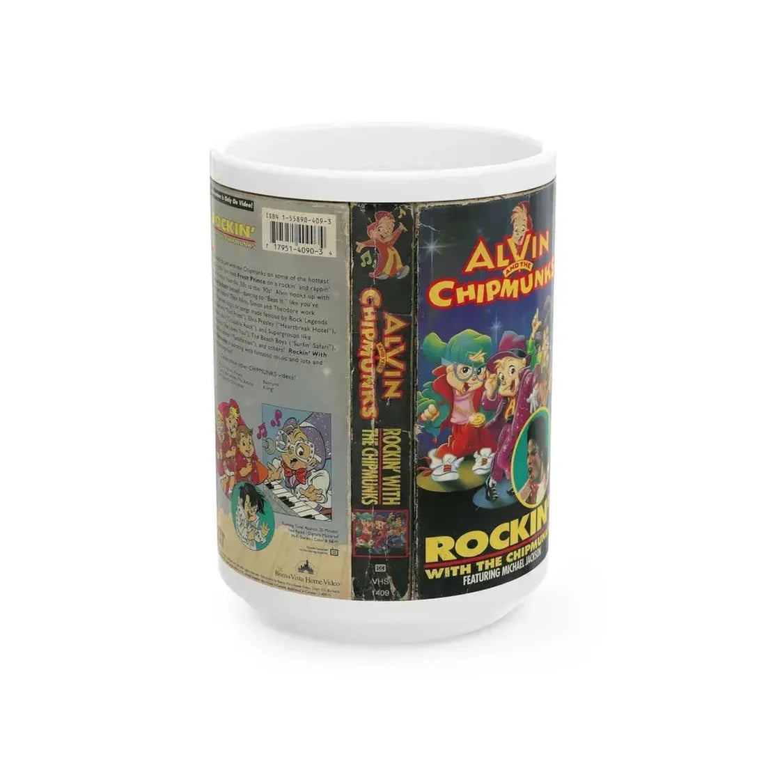 ALVIN AND THE CHIPMUNKS ROCKIN WITH THE CHIPMUNKS FEATURING MICHAEL JACKSON (VHS COVER) - White Coffee Mug 15oz - Go Mug Yourself
