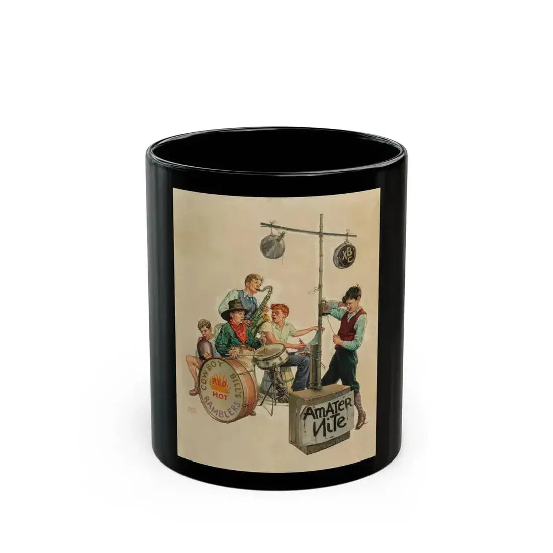 Amateur Nite - Cowboy Bill's Ramblers, The Saturday Evening Post cover, January 11, 1936 - Black Coffee Mug 11oz - Go Mug Yourself