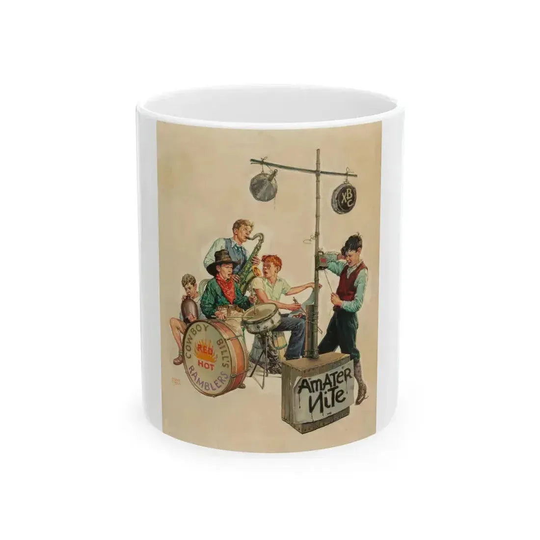 Amateur Nite - Cowboy Bill's Ramblers, The Saturday Evening Post cover, January 11, 1936 - White Coffee Mug 11oz - Go Mug Yourself