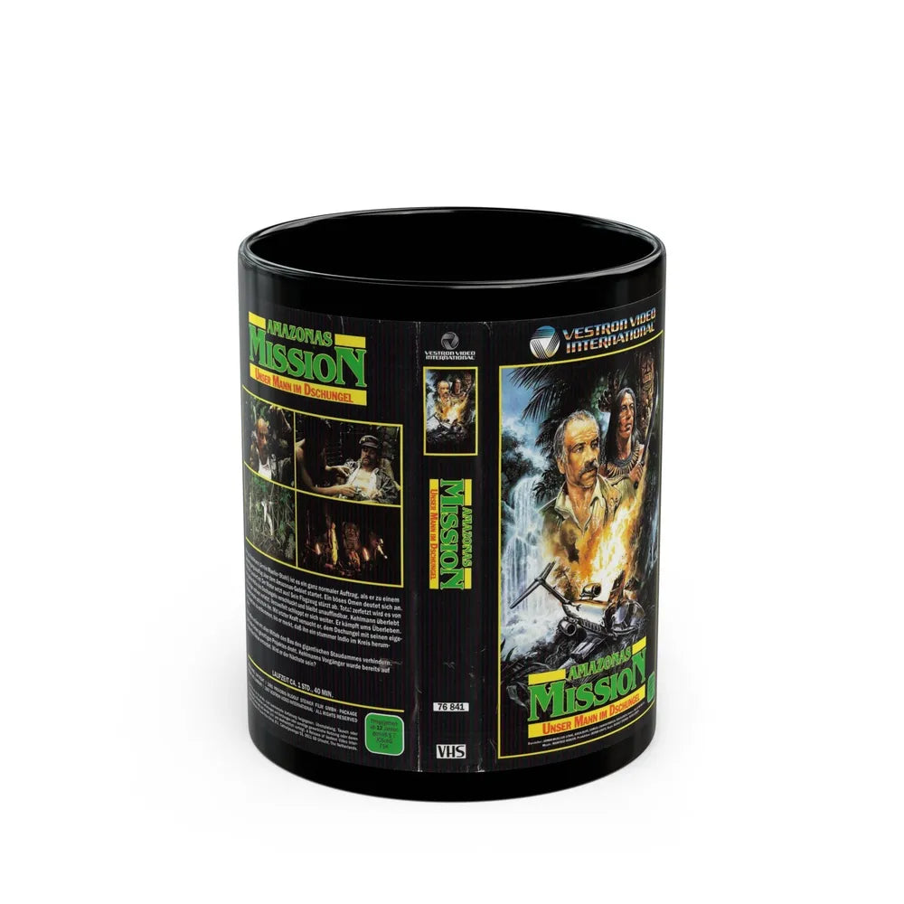 AMAZONAS MISSION (VHS COVER) - Black Coffee Mug-11oz-Go Mug Yourself