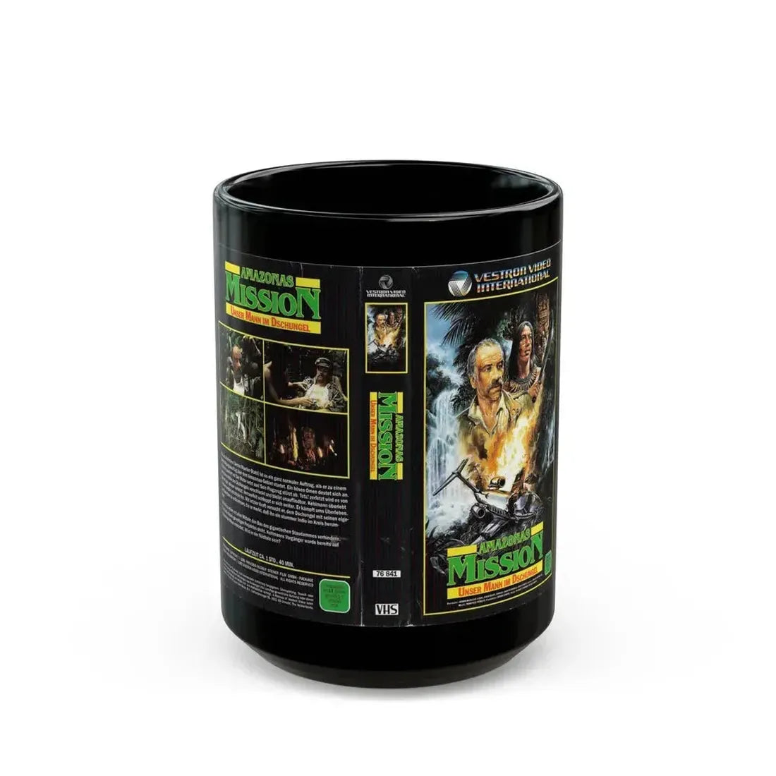 AMAZONAS MISSION (VHS COVER) - Black Coffee Mug 15oz - Go Mug Yourself