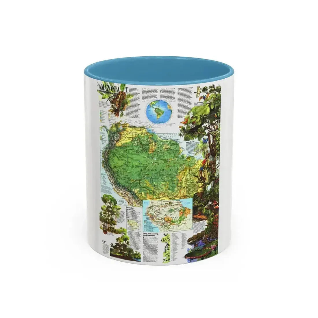 Amazonia - A World Resource at Risk (1992) (Map) Accent Coffee Mug 11oz Light Blue - Go Mug Yourself