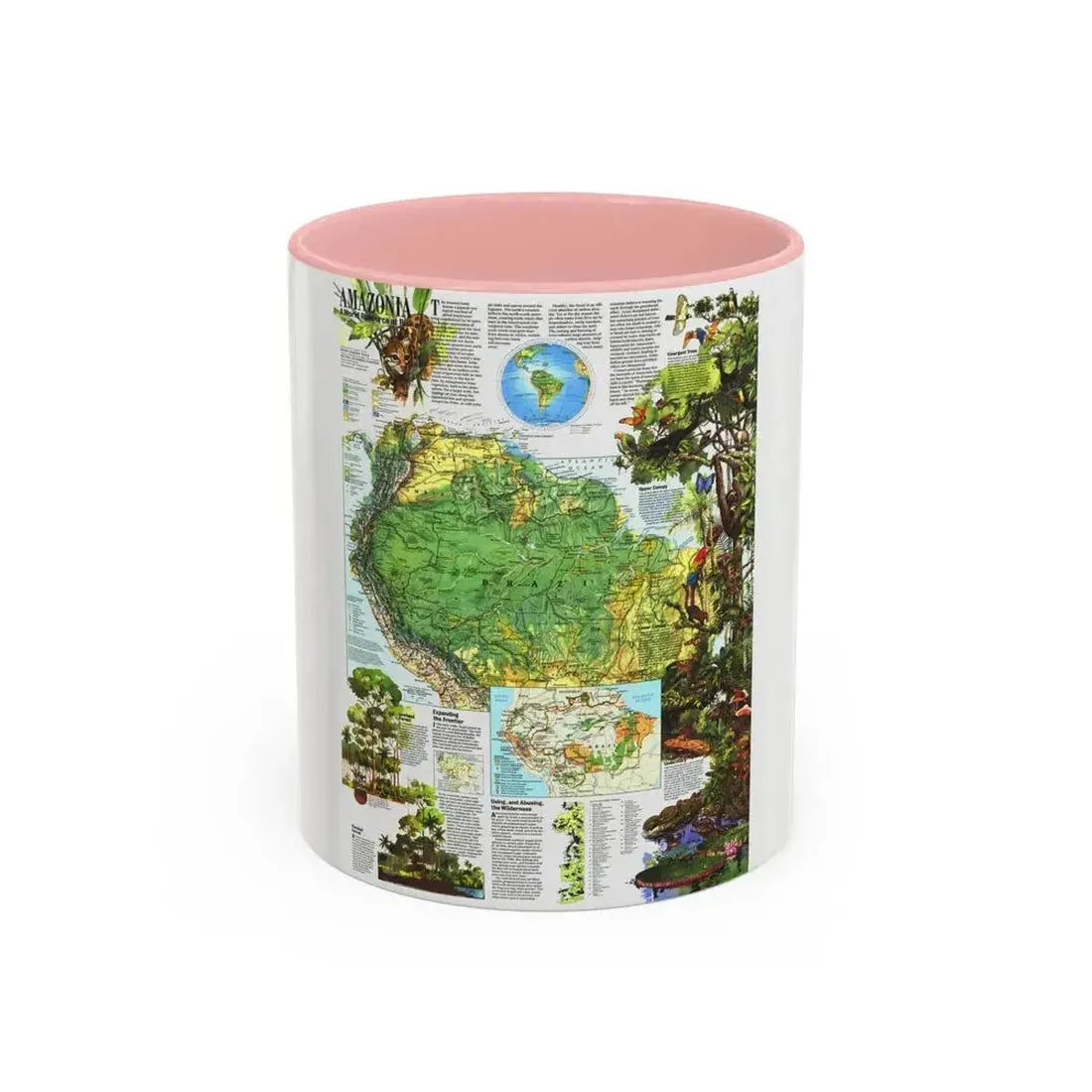 Amazonia - A World Resource at Risk (1992) (Map) Accent Coffee Mug 11oz Pink - Go Mug Yourself