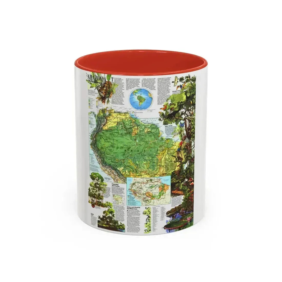 Amazonia - A World Resource at Risk (1992) (Map) Accent Coffee Mug 11oz Red - Go Mug Yourself