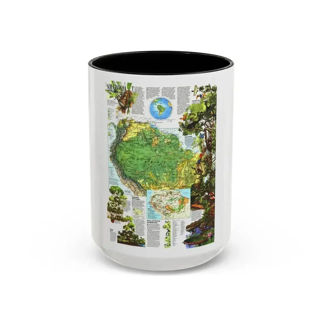 Amazonia - A World Resource at Risk (1992) (Map) Accent Coffee Mug 15oz Black - Go Mug Yourself