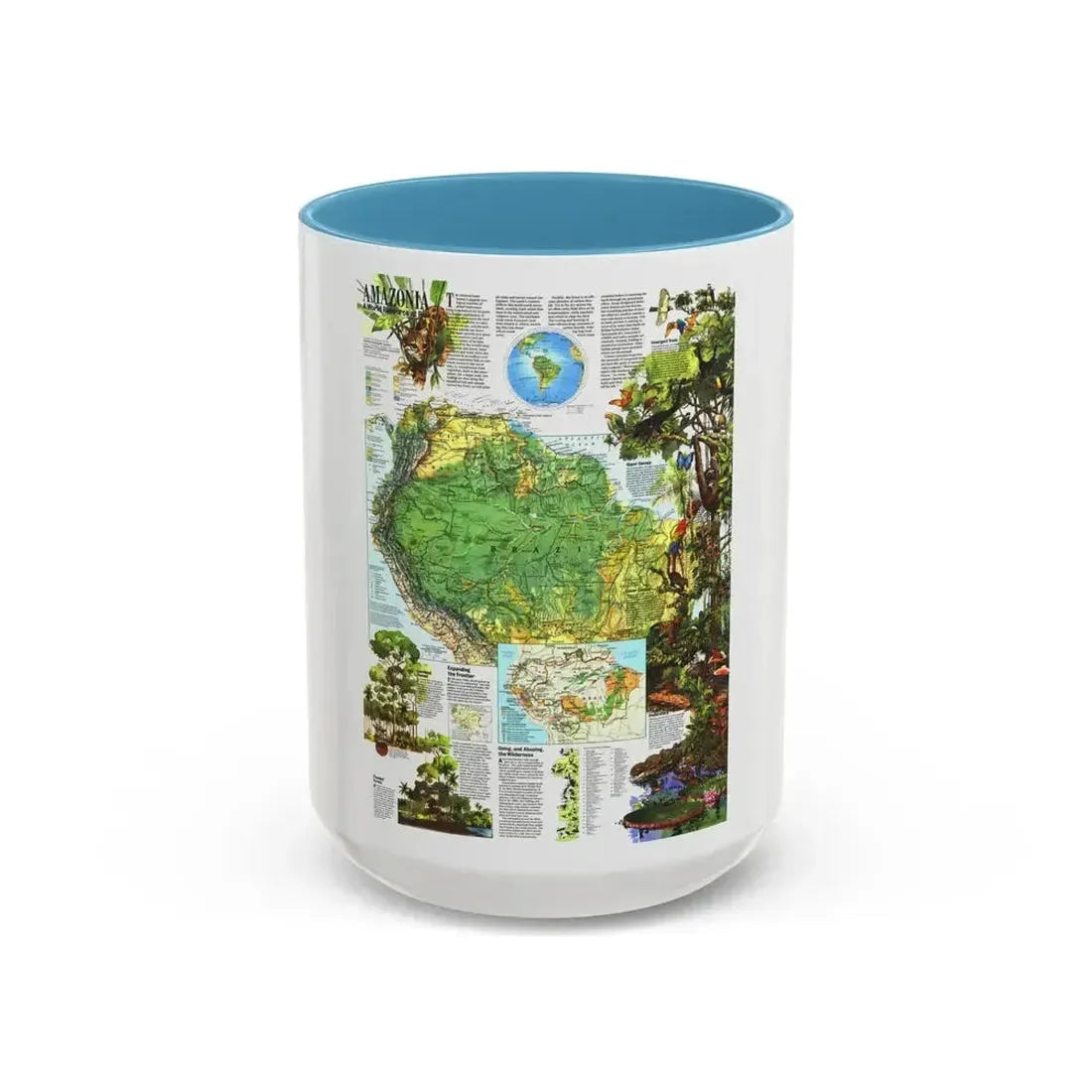 Amazonia - A World Resource at Risk (1992) (Map) Accent Coffee Mug 15oz Light Blue - Go Mug Yourself