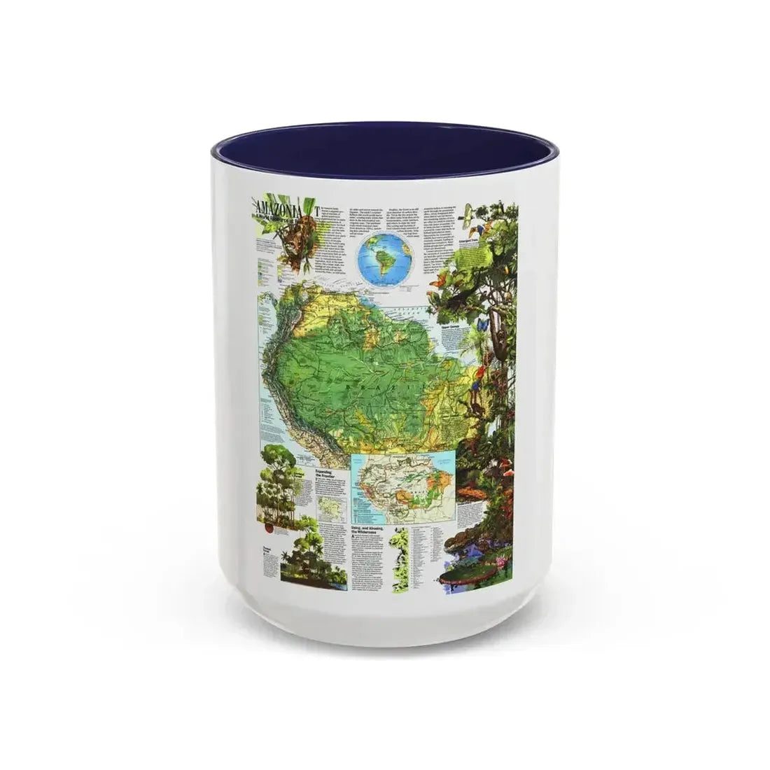 Amazonia - A World Resource at Risk (1992) (Map) Accent Coffee Mug 15oz Navy - Go Mug Yourself