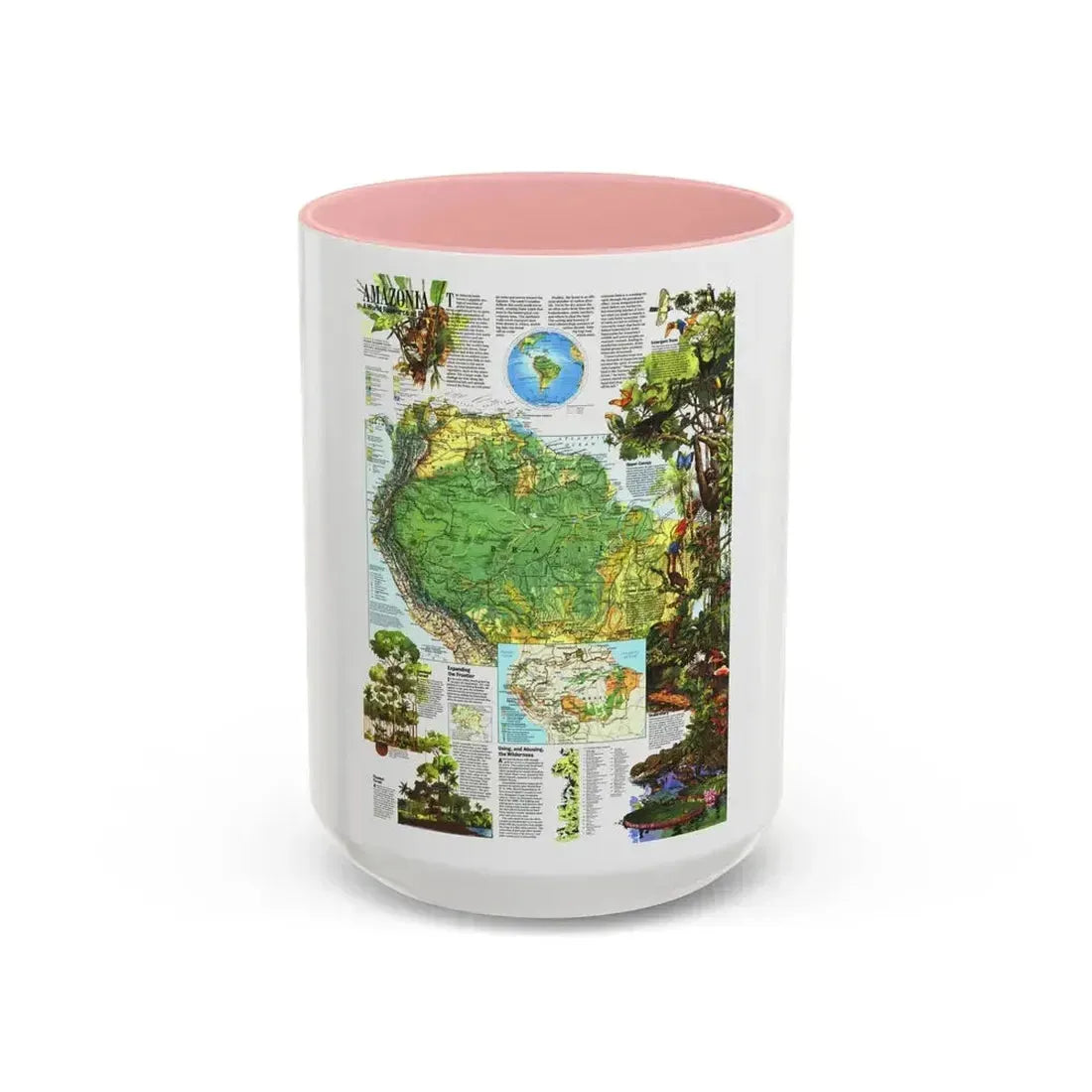 Amazonia - A World Resource at Risk (1992) (Map) Accent Coffee Mug 15oz Pink - Go Mug Yourself