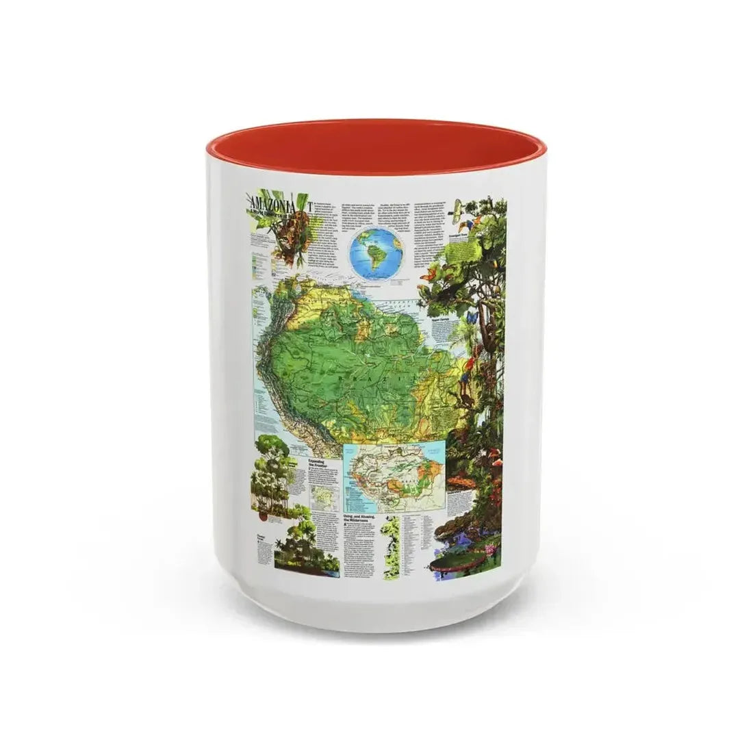 Amazonia - A World Resource at Risk (1992) (Map) Accent Coffee Mug 15oz Red - Go Mug Yourself