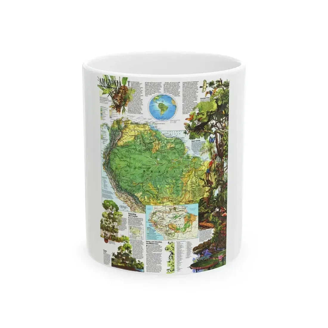 Amazonia - A World Resource at Risk (1992) (Map) White Coffee Mug 11oz - Go Mug Yourself