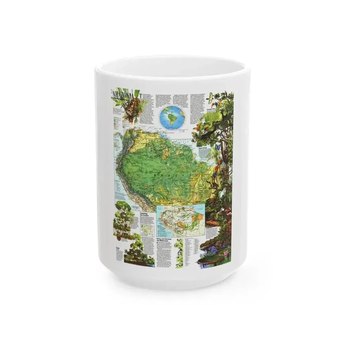 Amazonia - A World Resource at Risk (1992) (Map) White Coffee Mug 15oz - Go Mug Yourself