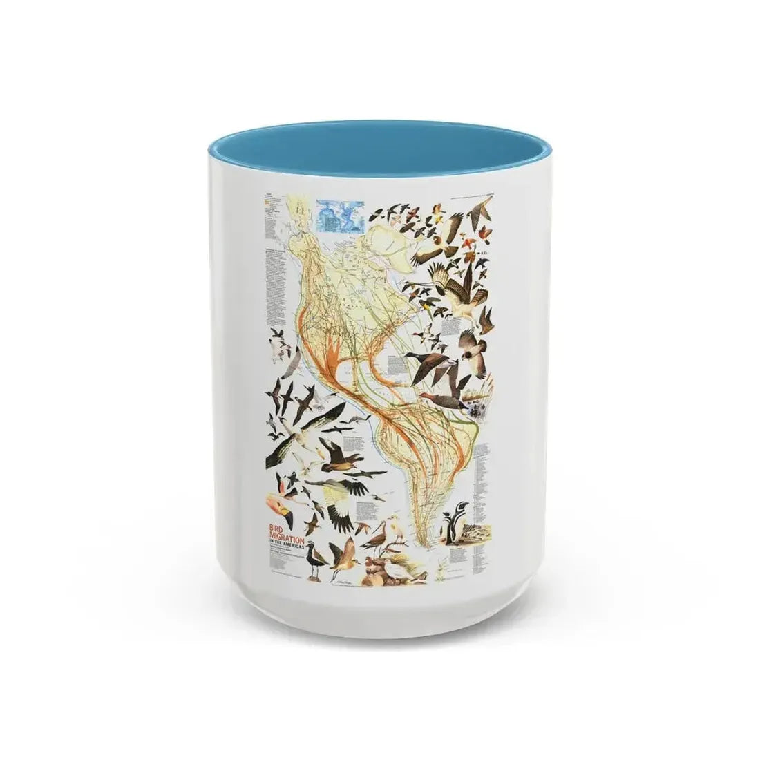 America - Bird Migration (1969) (Map) Accent Coffee Mug 15oz Light Blue - Go Mug Yourself