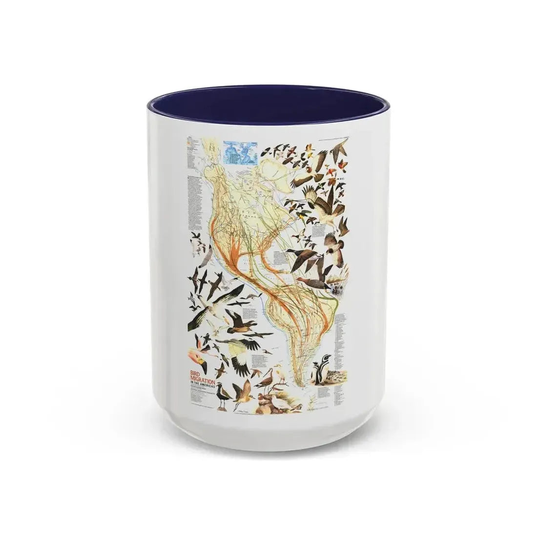 America - Bird Migration (1969) (Map) Accent Coffee Mug 15oz Navy - Go Mug Yourself