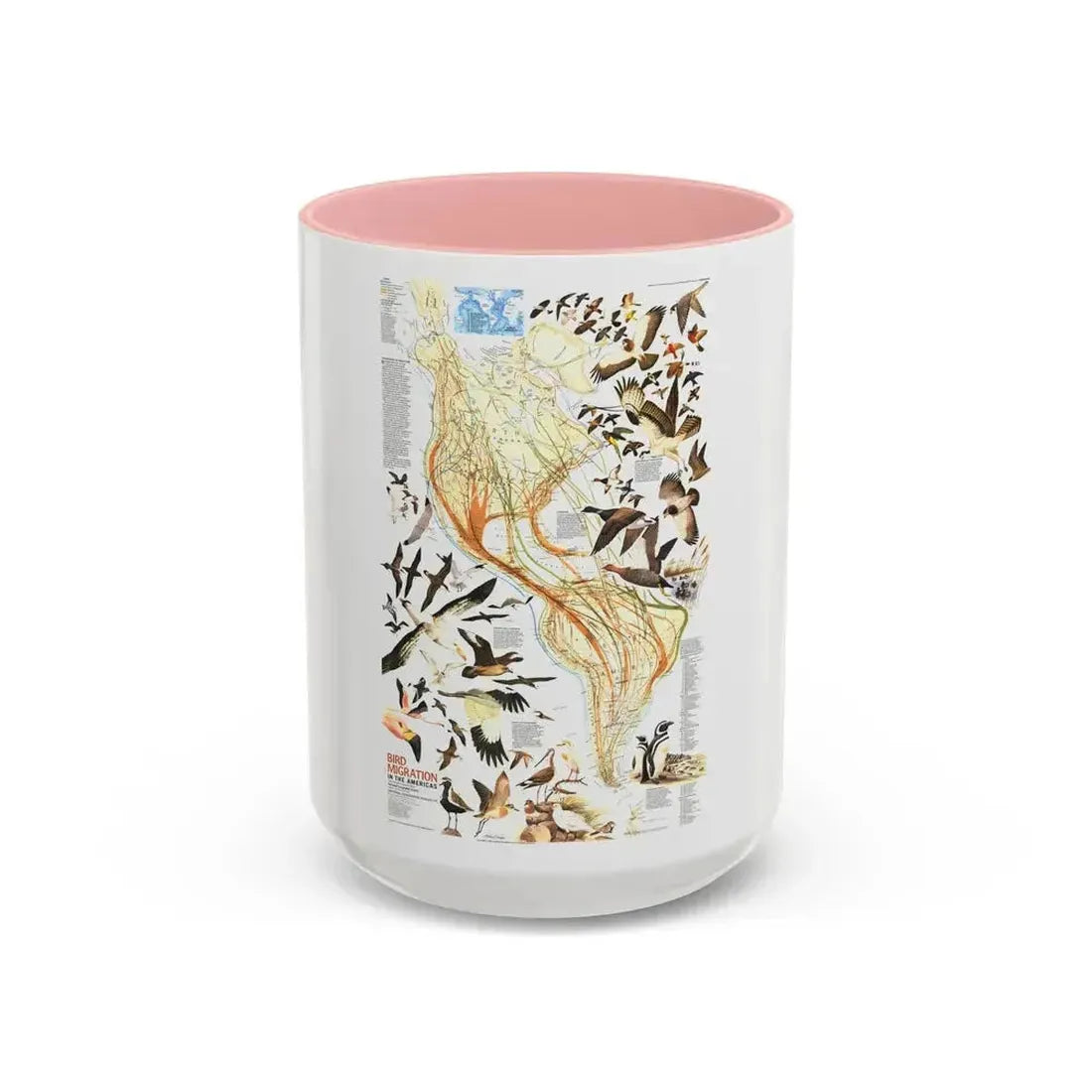 America - Bird Migration (1969) (Map) Accent Coffee Mug 15oz Pink - Go Mug Yourself